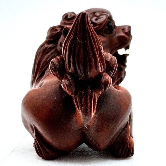 Ojime Netsuke 2 Foo Dog Lion Figurines Hand-Carved Boxwood Signed No Hole #1.2 - Picture 12 of 13